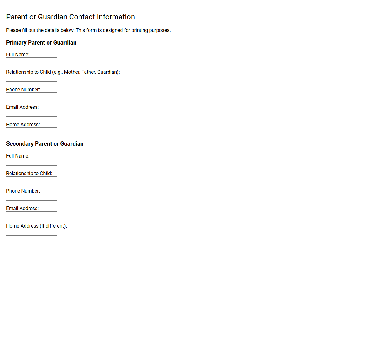 Parent or Guardian Contact Information
