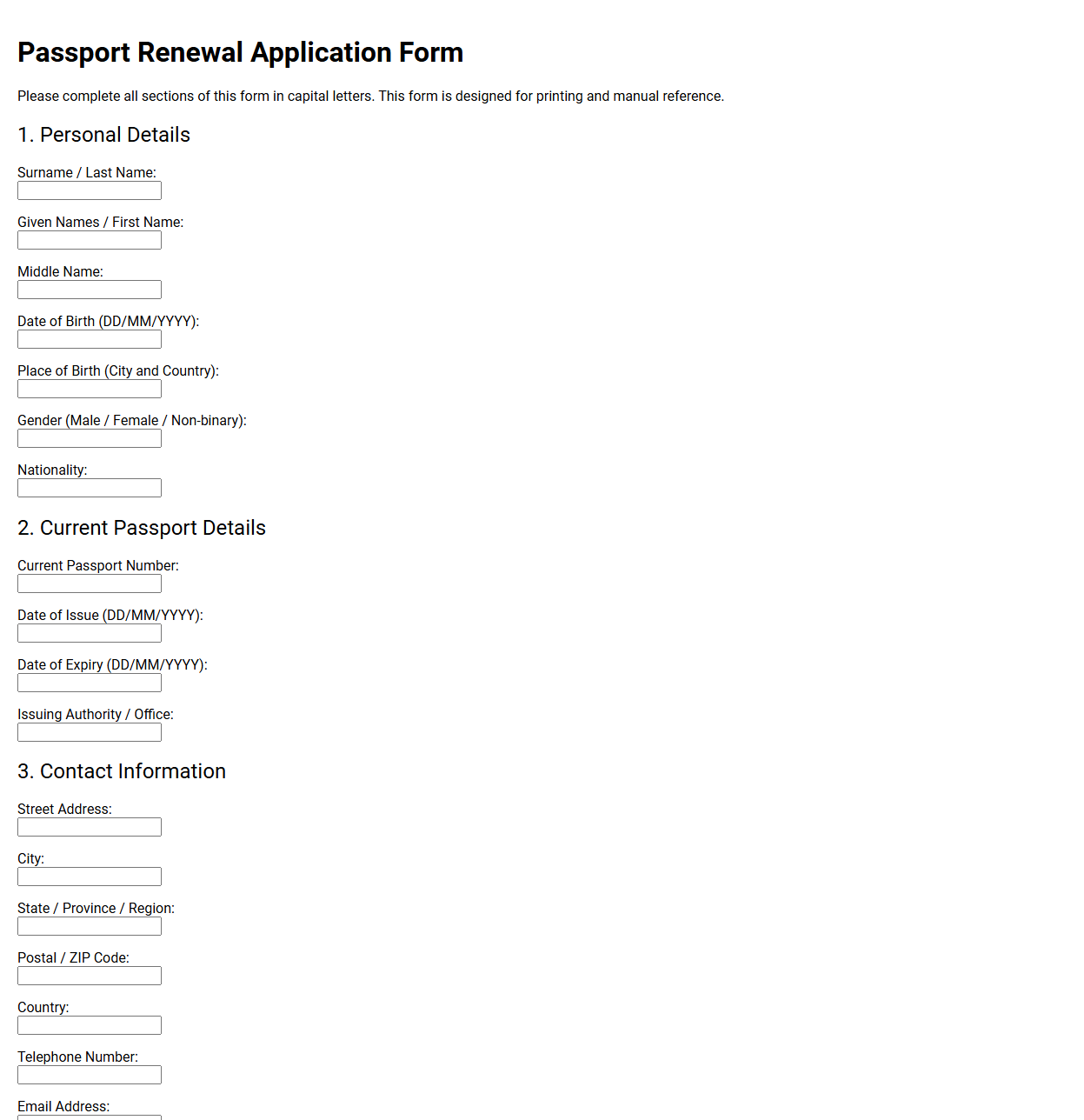 Passport Renewal Application Form