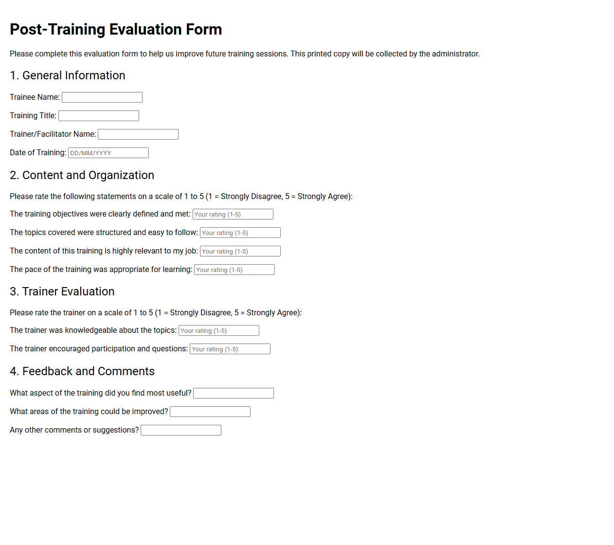 Post-Training Evaluation Form