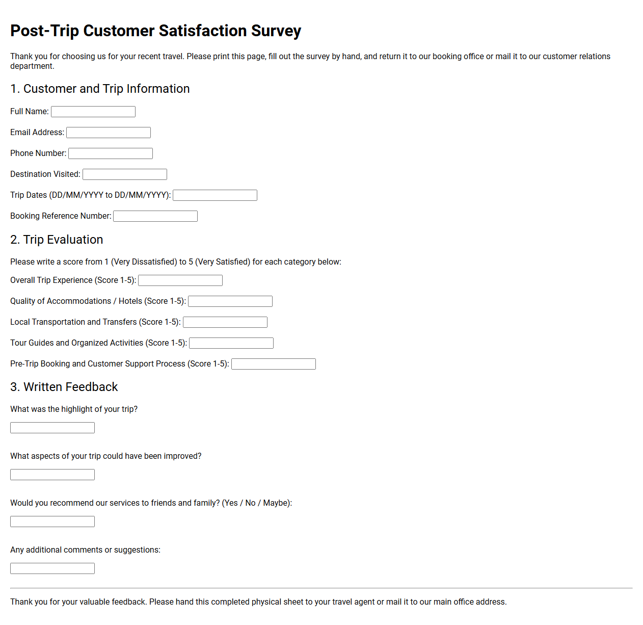 Post-Trip Customer Satisfaction Survey