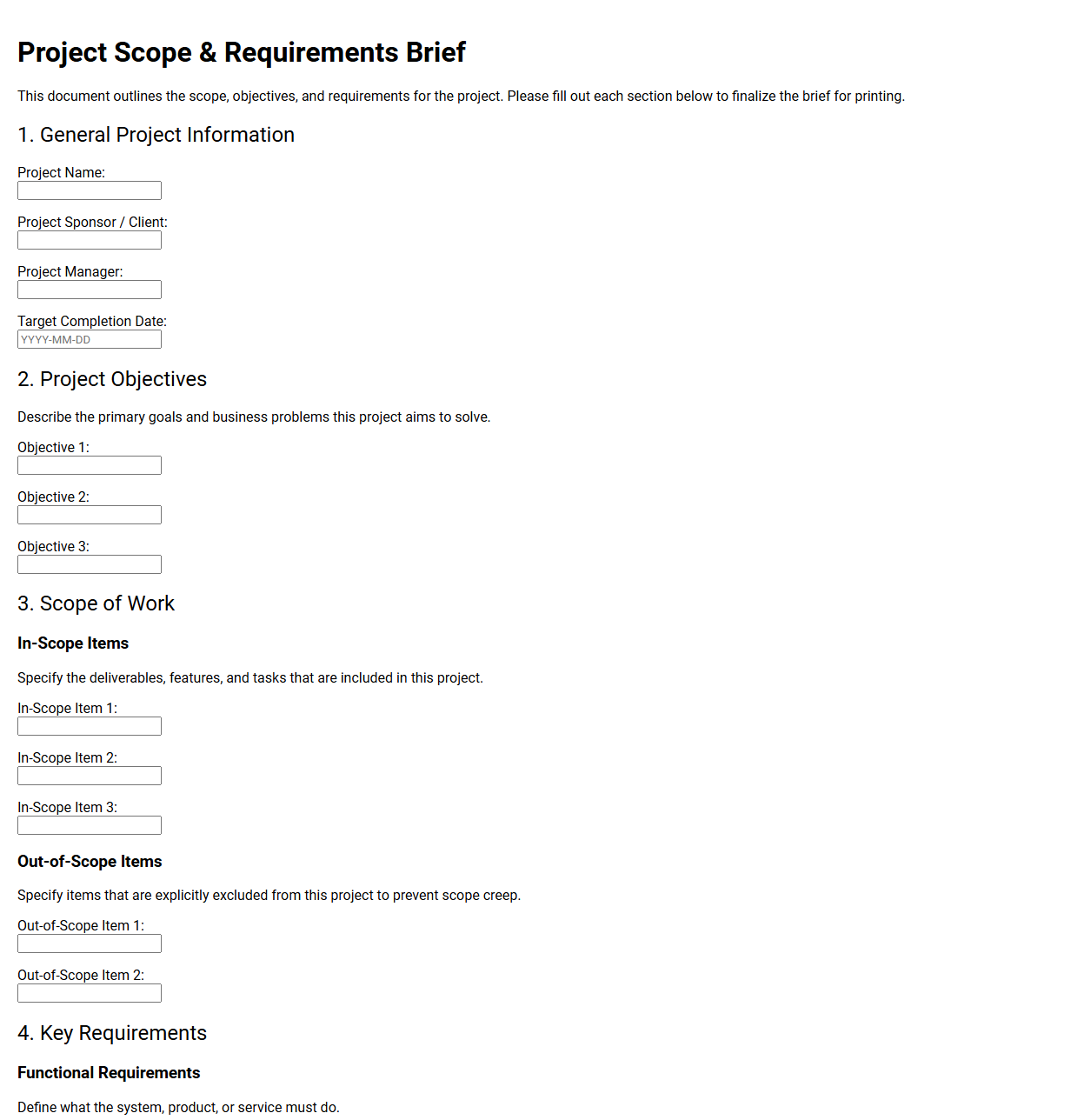 Project Scope and Requirements Brief