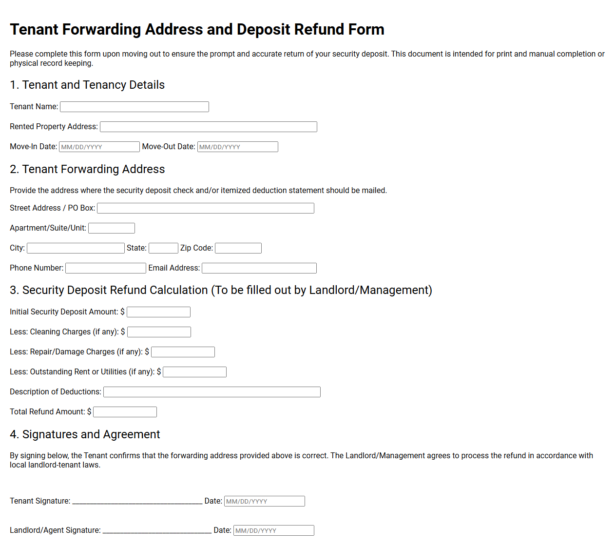 Tenant Forwarding Address and Deposit Refund Form